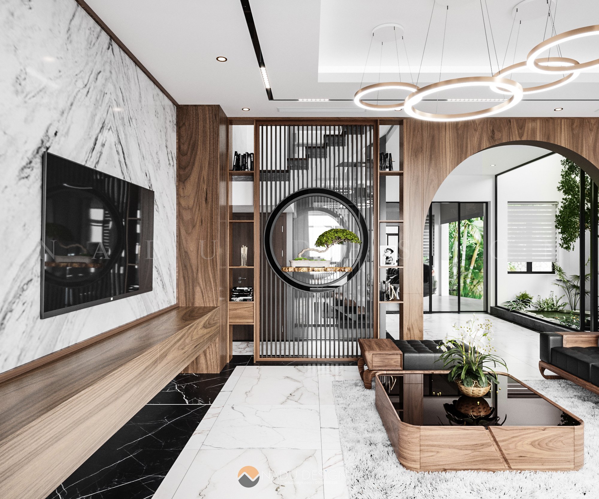 Thiết kế nội thất nhà phố Bắc Giang đẳng cấp từ gỗ óc chó